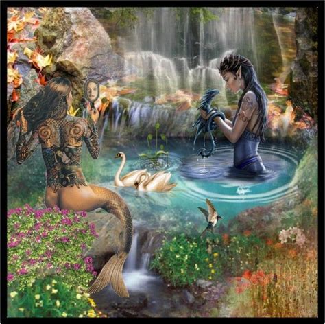 ~ Fantasy ~ Fairies Meet Mermaids At The Waterfall By Skorps Liked