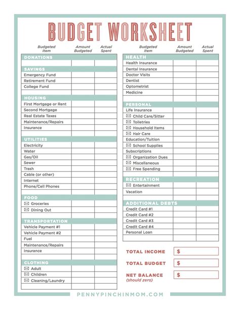 Budgeting 101 Worksheets