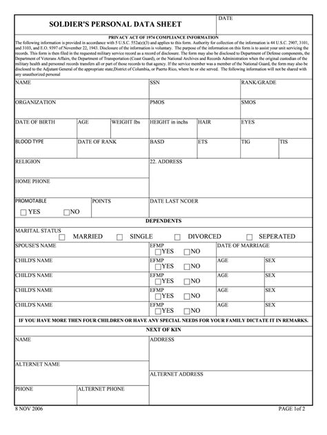 Personal Data Sheet Army Fill Out And Sign Online Dochub
