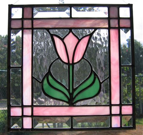 Simple Pink Tulip Stained Glass Quilt Tiffany Stained Glass Stained Glass Flowers Faux