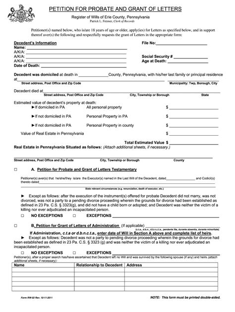Petition For Grant Of Letters Pennsylvania Instructions Fill Out