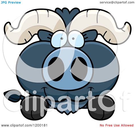 Cartoon Of A Cute Blue Ox Calf Over A Ledge Or Sign Royalty Free
