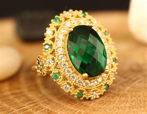 Turkish Handmade Sterling Silver 925 Ring Emerald Silver Ottoman Ring
