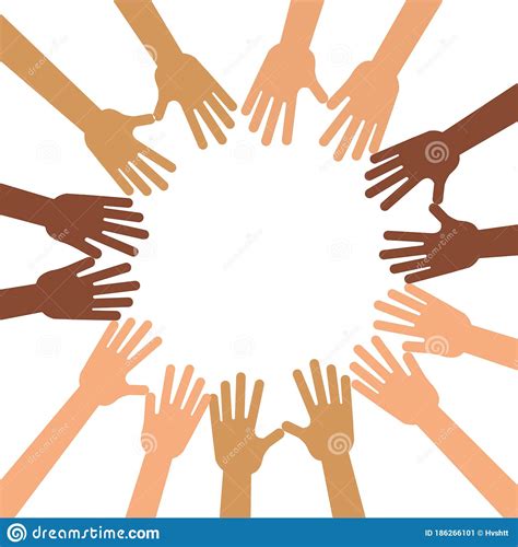 Many People Hands Together In Circle Interracial Community And