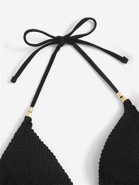 Textured Micro Triangle Bikini Top Shein Usa