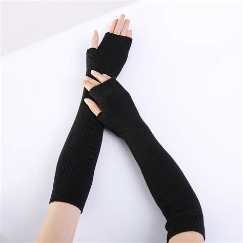Womens Scale Design Autumn Winter Warm Knitted Wrist Elbow 40cm Long