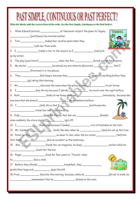 Past Simple Past Continuous Past Perfect Review Esl Worksheet By Zora