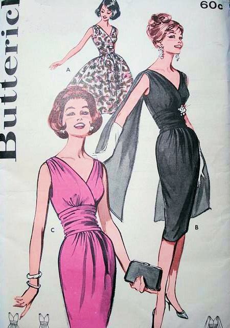 1960s Sizzling Cocktail Evening Party Dress Pattern Butterick 9690 Slim Or Full Skirt Shoulder