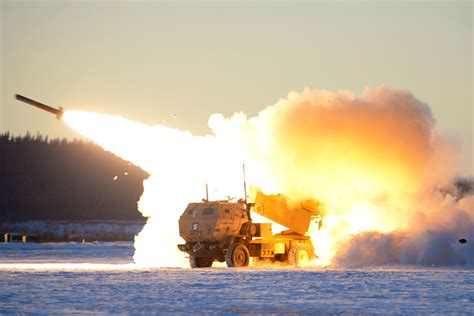 An Army M142 High Mobility Artillery Rocket System Launches Ordnance
