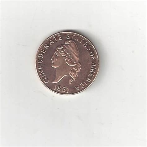 1861 Csa Confederate States 1 Cent Penny Restrike Copper Coin Copy