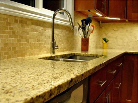 The design house venetian gold granite vanity top collection brings an elegant touch to your bathroom thanks to its natural granite surface and porcelain bowl. New Venetian Gold Granite with Subway Tile Backsplash ...