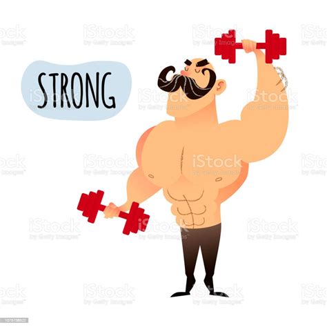 Strong Muscular Man Funny Athletic Bodybuilder Guy Stock Illustration