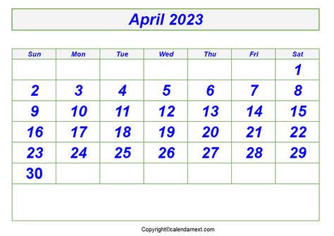 April 2023 Calendar Page