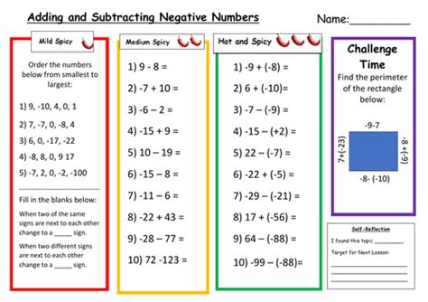 Adding And Subtracting Negative Numbers Worksheet