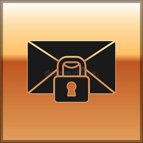 Black Mail Message Lock Password Icon Isolated On Gold Background