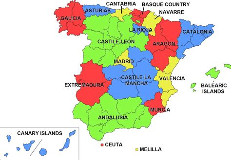 Espanha Regiões Do Mapa Mapa De Espanha E Regiões Sul Da Europa