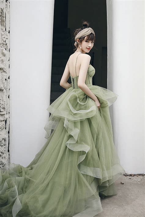 Green Tulle Long A Line Prom Dress Green Evening Dress · Little Cute