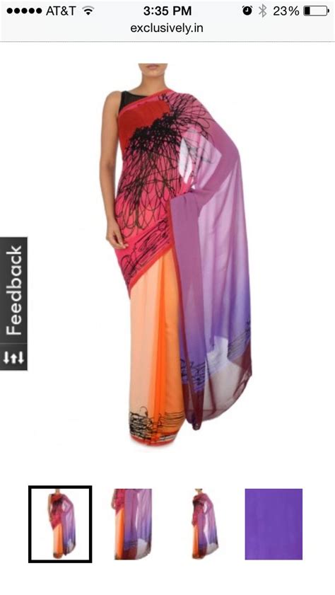 Satya Paul Butter Cream Sari With Hot Pink Lavender Pallu Red Prom