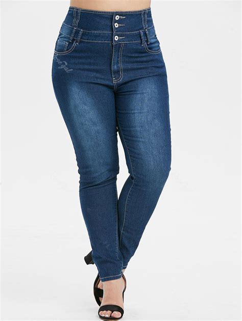 36 Off Plus Size High Rise Button Fly Skinny Jeans Rosegal