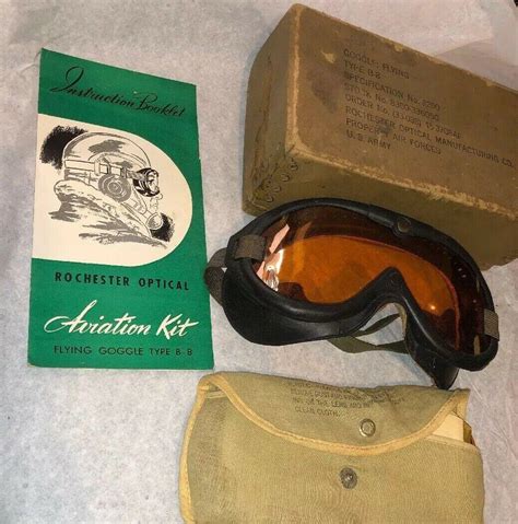 rochester optical wwii usaaf b 8 flying goggles w lenses instructionsand box 2008306574