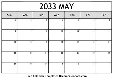 May 2033 Calendar Free Blank Printable With Holidays