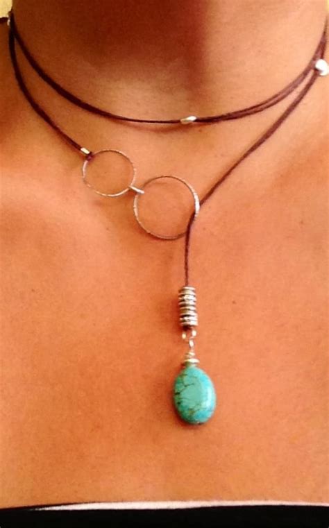 Wrap Necklace Lariat Turquoise Choker Long Bohemian Boho Etsy