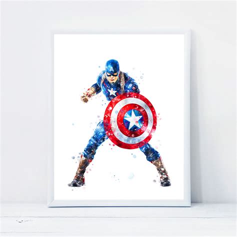 Captain America Watercolor Printable Avengers Superhero Prints Etsy