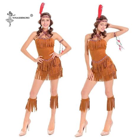 Halloween Cosplay Costume Tassel Indian Tribal Dance Dress Women Native Indians Princess Of