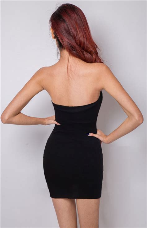 Hot Sexy Black Lace Strapless Waist Split Mini Bodycon Dress N