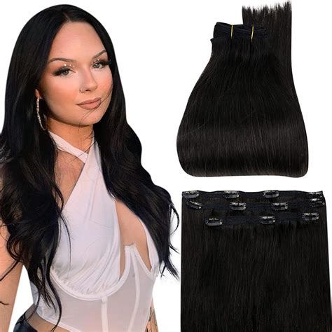 full shine 18 inch clip in black hair extensions 3pcs long weft human hair clip in