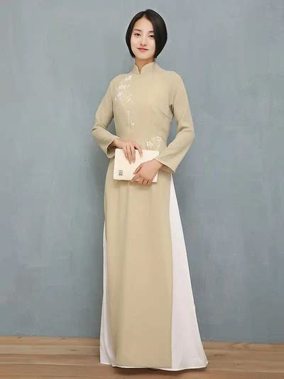 Light Green Tea Split Side Long Ao Dai Cheongsam Dress Ishopshs Ao