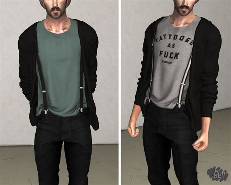 T Shirt With Suspenders Cardigan Darte77 Custom Content For Ts4