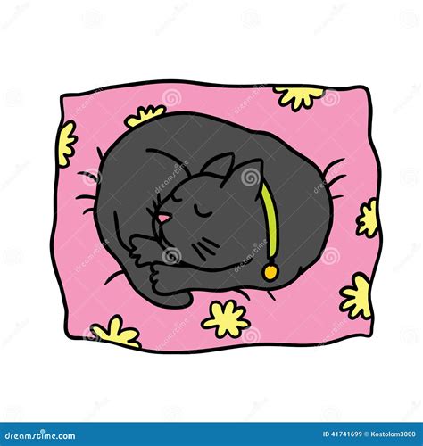 Cute Doodle Cat Sleeps On The Pillow Stock Vector Illustration Of