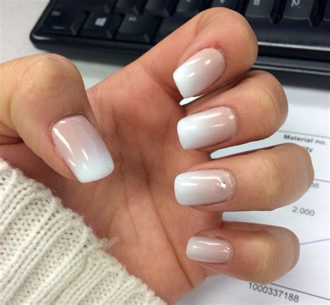 French Fade White Tip Gel Nails With Gem Gel Nails French Gel Nails