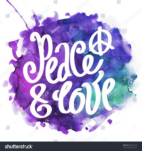 Peace And Love Text Watercolor Earth Background Banner Card Stock Photo