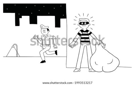 Cartoon Thief Man Hiding Behind Wall Stock Vector Royalty Free