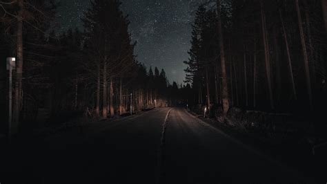 Download Wallpaper 1920x1080 Road Forest Night Starry