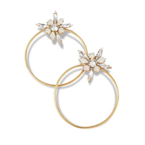 Crystal Floral Hoop Earrings In White Opal In 2020 Stones And