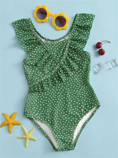 Toddler Girls Polka Dot Ruffle One Piece Swimsuit Toddler Swimsuit