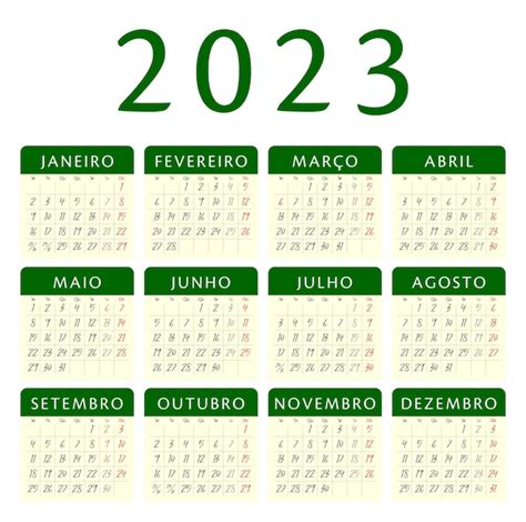 Calendário 2023 Portugal Vetor Premium