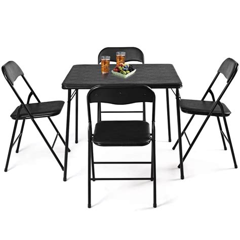 Costway 5pc Black Folding Table Chair Set Guest Games Dining Room