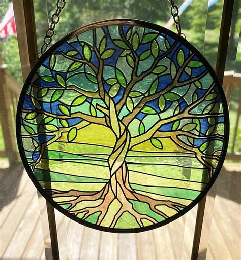 Tree Of Life Suncatcher Stained Glass Look 12 Hanging Etsy