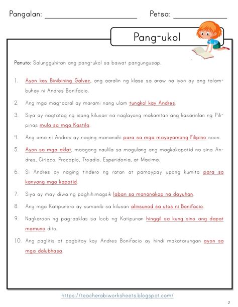 Worksheet For Grade 2 Filipino Pang Ukol Worksheet Resume Examples Riset