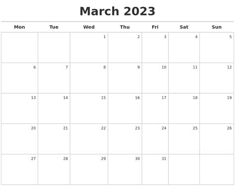 March 2023 Calendar Maker