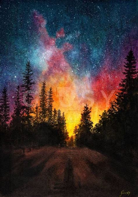 Starry Night By Giu Sy On Deviantart Sunset Painting Night Sky
