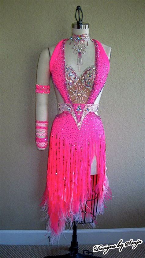 custom made hot pink latin dance costume and jewelry designed and created by sonja ballin all
