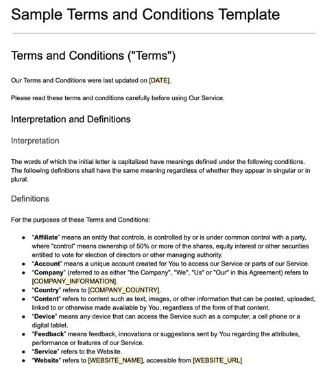 Terms And Conditions Template Termsfeed