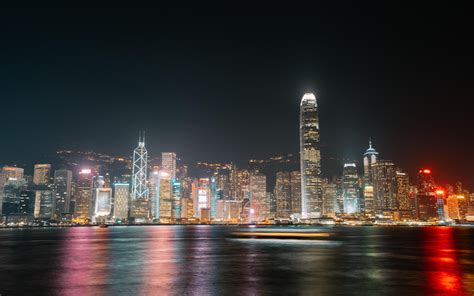 Wallpaper Night City Buildings Lights Reflection Architecture