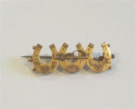 Antique English 9 K Gold Horseshoe Pin Brooch C 1 Gem