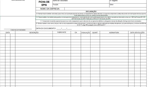 Ficha De Epi A Importância Da Ficha De Entrega De Epis Modelo Grátis